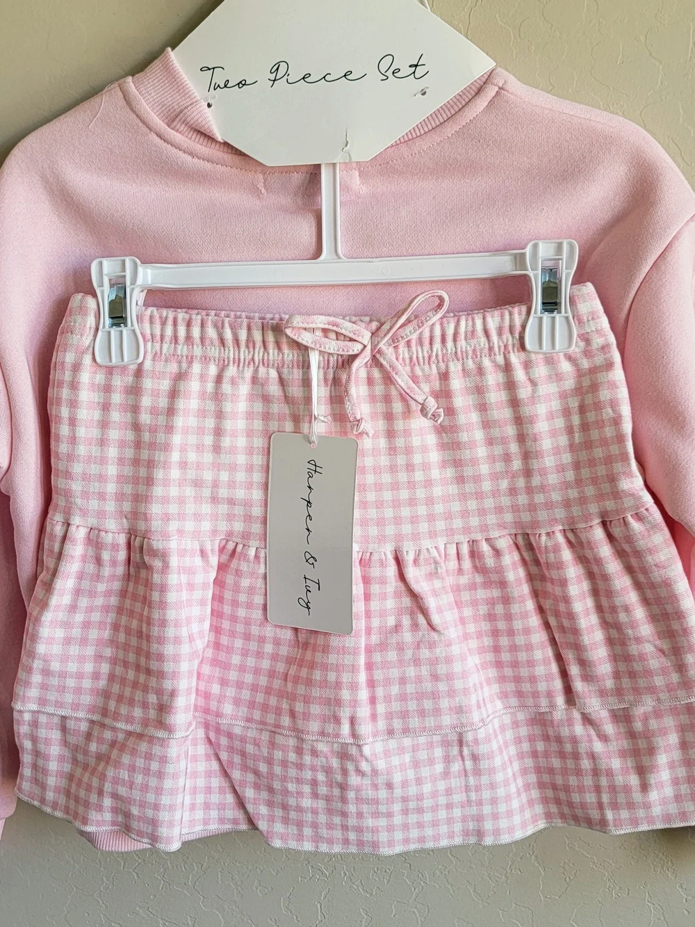 2-Piece Pink Flag Applique Sweatshirt With Matching Skirt